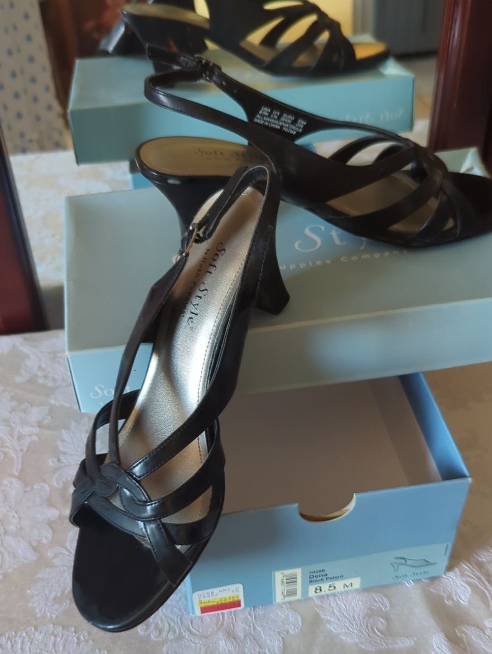 Soft Style Black Strappy Slingback Heels with Knot Detail